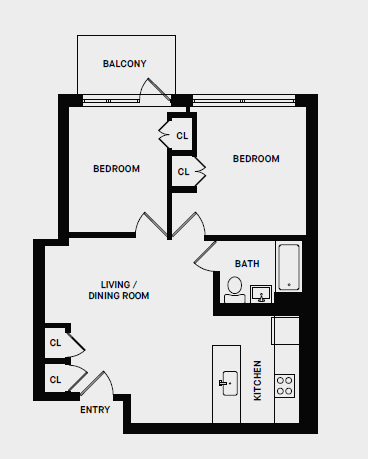 2 Bed 1 Bath Balcony